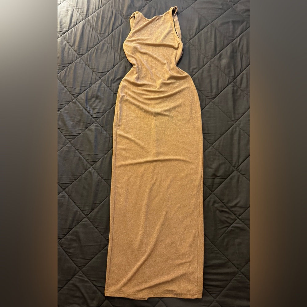SHEIN Sheer Gold Bikini Cover Up Backless Dress - Picture 5 of 15